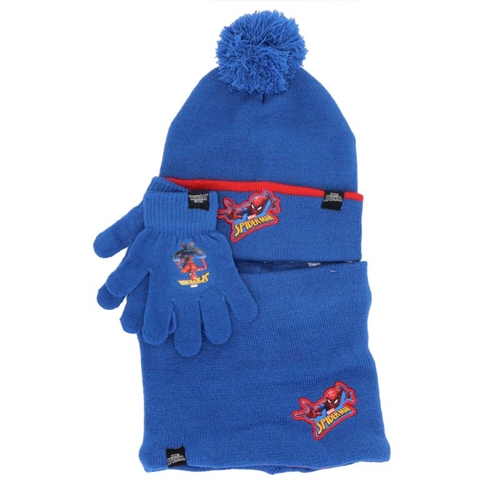 Spiderman vinterhue , vanter og halsedisse , blå
