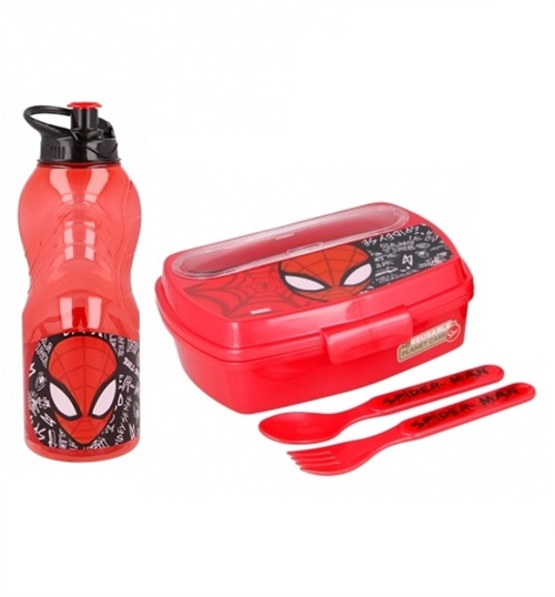 Spiderman madkasse med ske, gaffel og drikkedunk