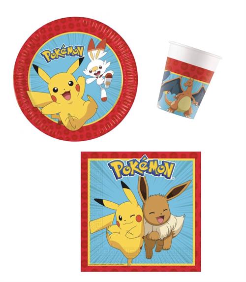 Pokemon pap tallerkener, servietter og krus  til 8 personer, Pokemon Next Generation