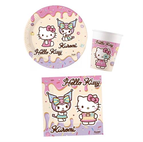 Hello Kitty Kuromi paptallerkner, servietter , krus til 8 personer