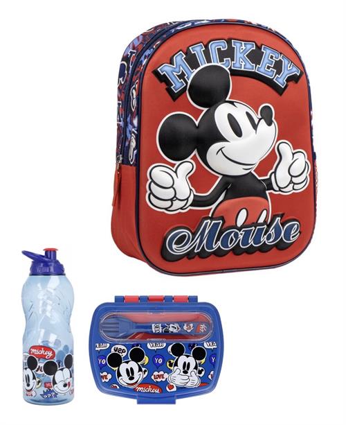 Disney Mickey Mouse børnehavestart sæt - rygsæk, madkasse og drikkedunk