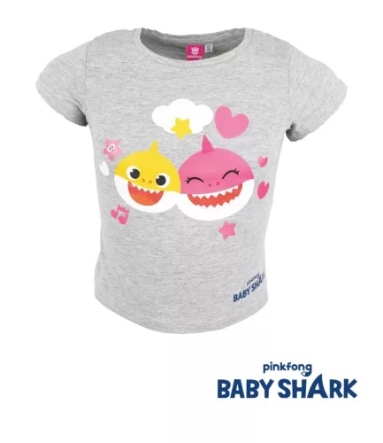 Baby Shark t-shirt grå, Baby Shark og Mor Shark
