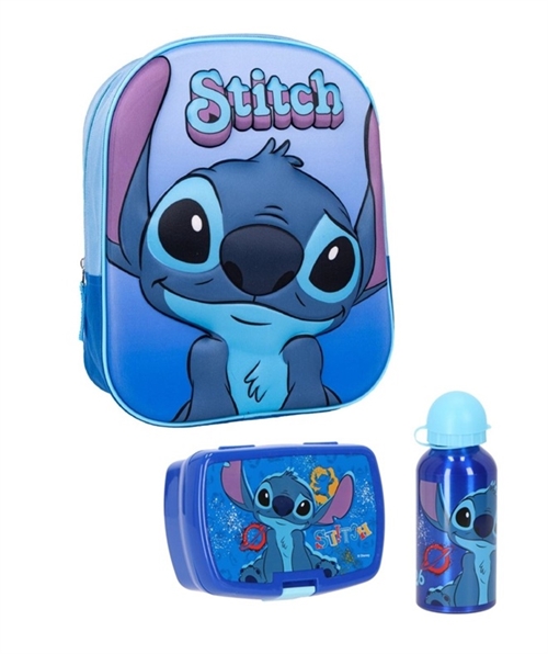 Disney Stitch børnehavestart sæt , rygsæk 3D , madkasse og drikkedunk 