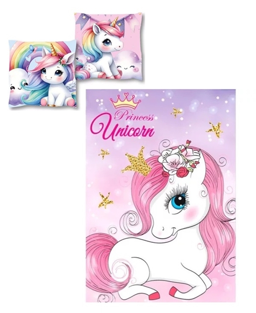 Enhjørning - unicorn pude og fleece tæppe