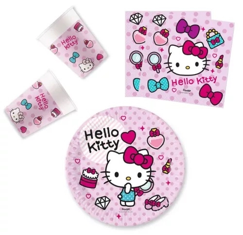 Hello Kitty tallerkner, servietter og krus  til 8 personer