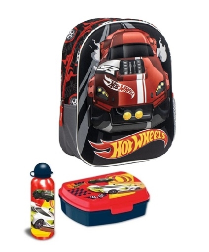 Hot Wheels børnehavestart sæt, rygsæk -madkasse-drikkedunk
