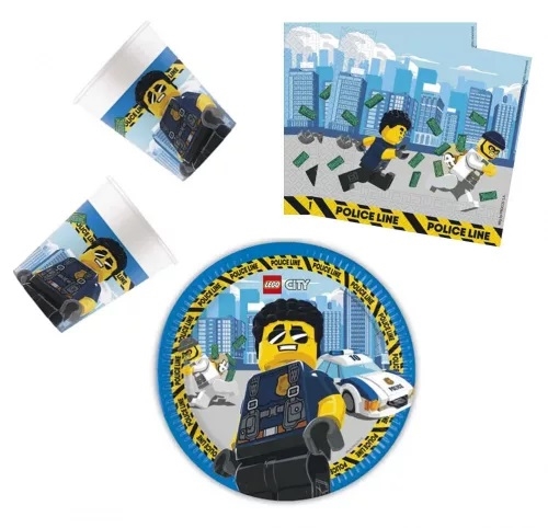Lego City paptallerkner, servietter og krus til 8 personer