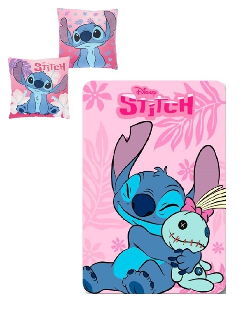 Disney Stitch decorpude og fleecetæppe , lyserød