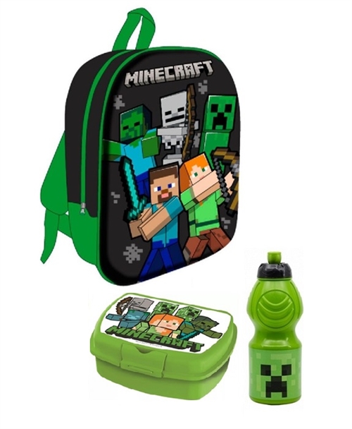 Minecraft børnehavestart sæt, rygsæk 30 cm -madkasse -drikkedunk 