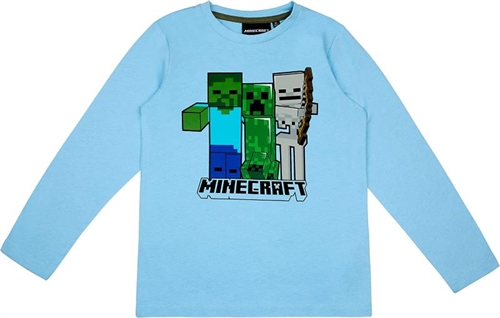 Minecraft bluse blå, Creeper- Steve- Skeleton, str.140/9-10 år