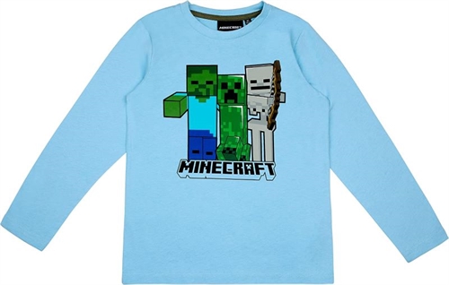 Minecraft bluse blå, Creeper- Steve- Skeleton, str.140/8-10 år
