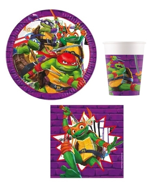 Ninja Turtles paptallerkner, servietter, krus til 8 personer