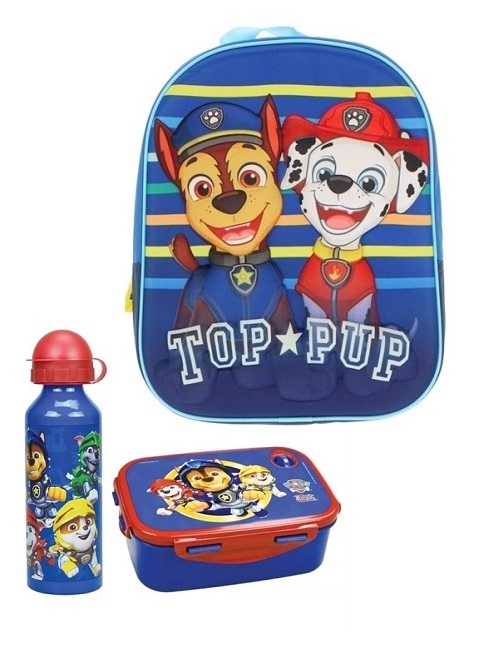 Paw Patrol børnehavestart sæt - rygsæk 3D , madkasse og drikkedunk aluminium , Top Pup