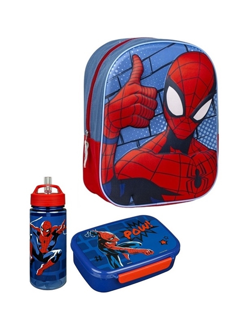 Spiderman børnehavestart sæt - rygsæk 3D, madkasse og drikkedunk