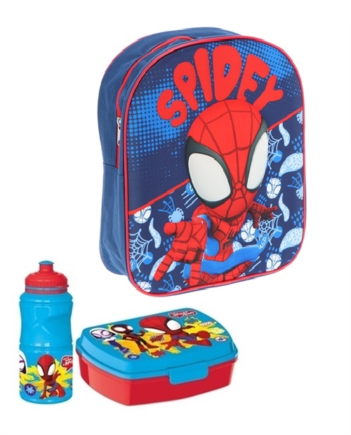 Spiderman børnehavestart sæt - rygsæk 3D, madkasse og drikkedunk 