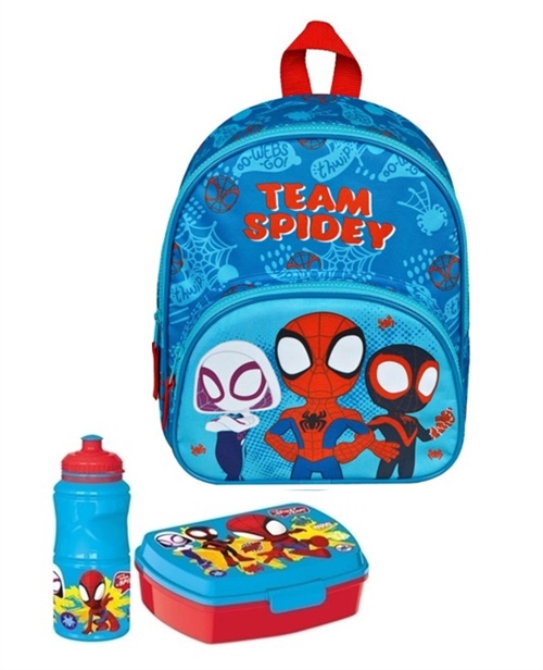 Spidey børnehavestart sæt - rygsæk 2 rum, madkasse og drikkedunk