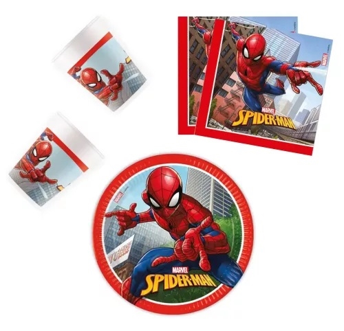 Spiderman paptallerkner, servietter , krus  til 8 personer