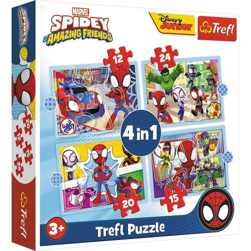 Spiderman Puslespil 4 in 1, 12-15-20-24 brikker
