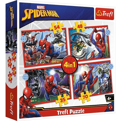 Spiderman puslespil 4 in 1, 35-48-54-70 brikker