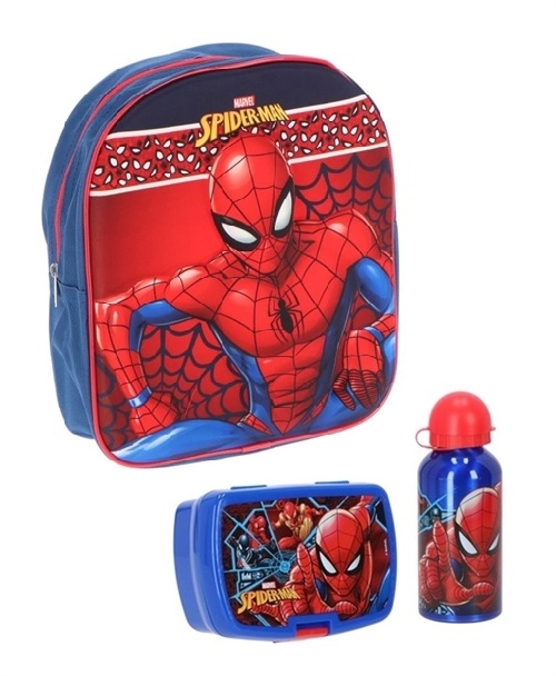 Spiderman børnehavestart sæt - rygsæk 3D, madkasse og drikkedunk 