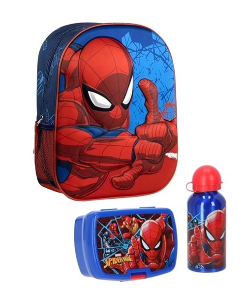 Spiderman børnehavestart sæt - rygsæk 3D, madkasse og drikkedunk 