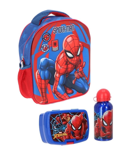 Spiderman børnehavestart sæt - rygsæk 3D, madkasse og drikkedunk 