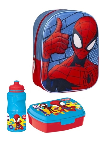 Spiderman børnehavestart sæt - rygsæk 3D, madkasse og drikkedunk 