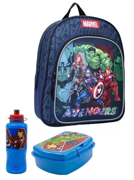 Avengers børnehavestart sæt, rygsæk 2 rum, madkasse og drikkedunk , navy