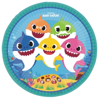 Baby Shark paptallerkner 23 cm, 8 stk.