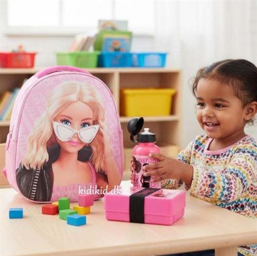 Barbie børnehavetaske sæt, rygsæk 3D-madkasse-drikkedunk