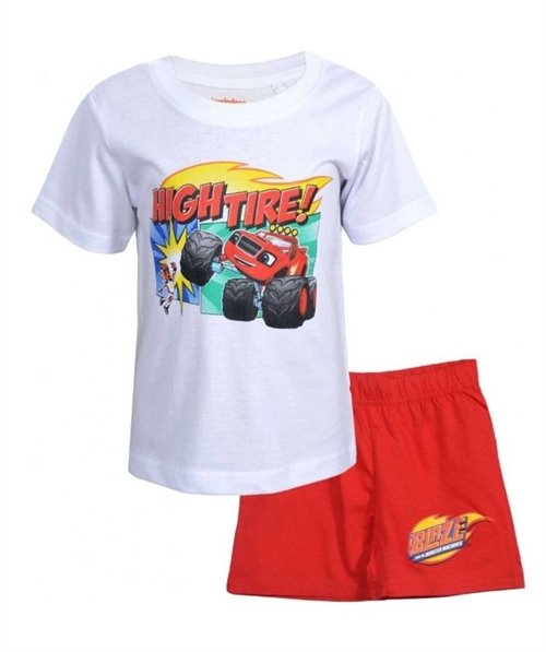 Blaze og Monstermaskinerne T-shirt og shorts sæt High Tire ! , hvid/rød