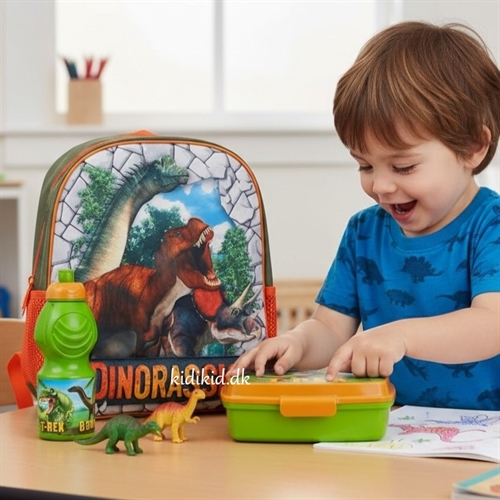 Dinorassic børnehavestart sæt , rygsæk 3D-madkasse-drikkedunk