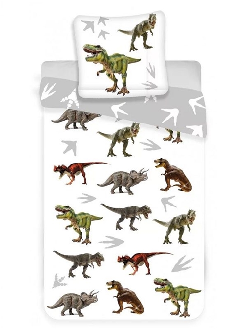 Dinosaur junior sengetøj hvid , 100*135 cm/ 40*60 cm