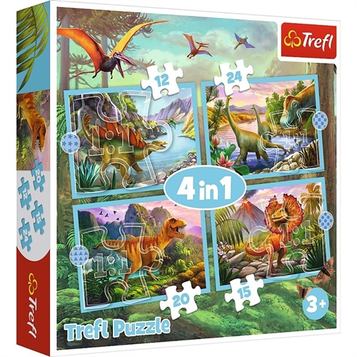 Dinosaur puslespil 4 in 1, 12-15-20-24 brikker