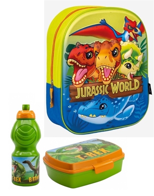 Jurassic World børnehavestart sæt, rygsæk 3D-madkasse-drikkedunk