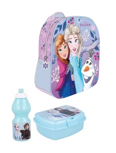 Disney Frost børnehavestart sæt blå - rygsæk 3D , madkasse og drikkedunk
