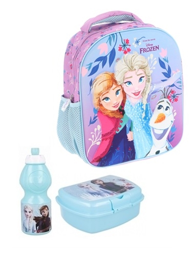 Disney Frost børnehavestart sæt blå - rygsæk 3D , madkasse og drikkedunk