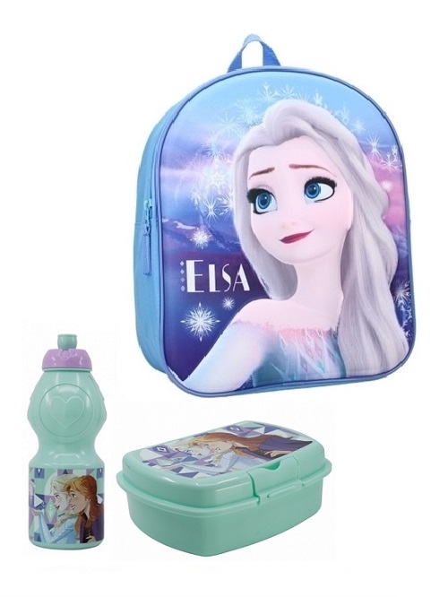 Disney Frost børnehavestart sæt Elsa - rygsæk 3D , madkasse og vandflaske 