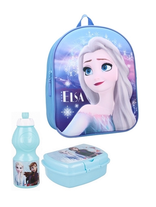 Disney Frost børnehavestart sæt Elsa - rygsæk 3D , madkasse og vandflaske 