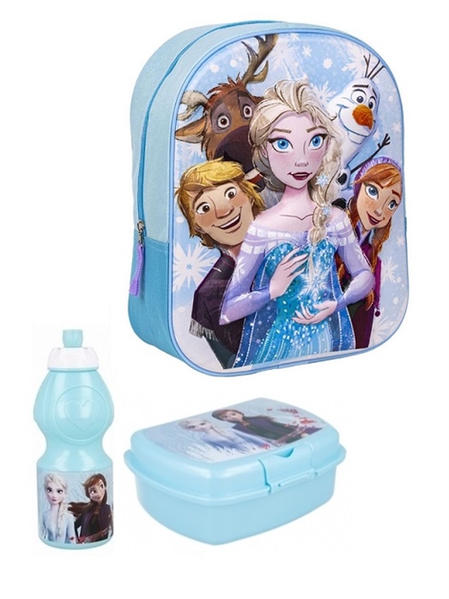 Disney Frost børnehavestart sæt blå - rygsæk 3D , madkasse og drikkedunk