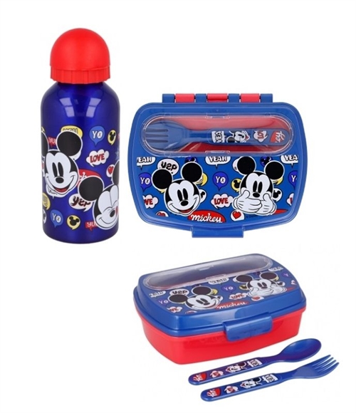 Disney Mickey madkasse m. ske, gaffel og drikkedunk aluminium