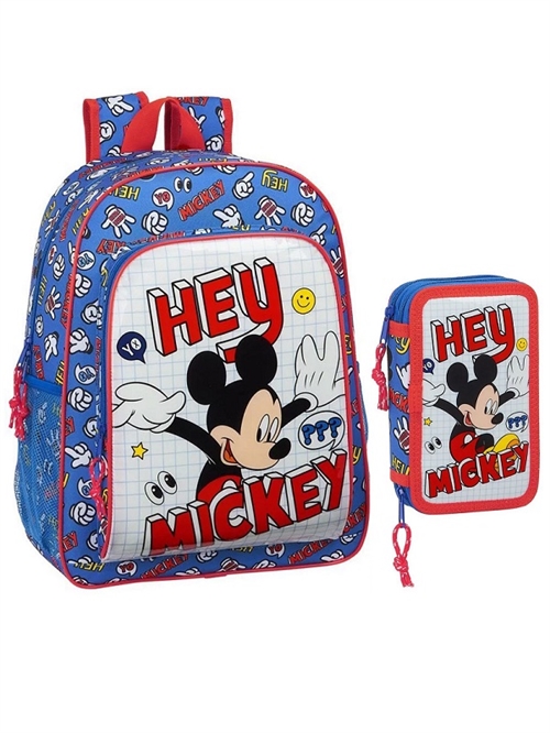 Disney Mickey skoletaske med dobbelt penalhus