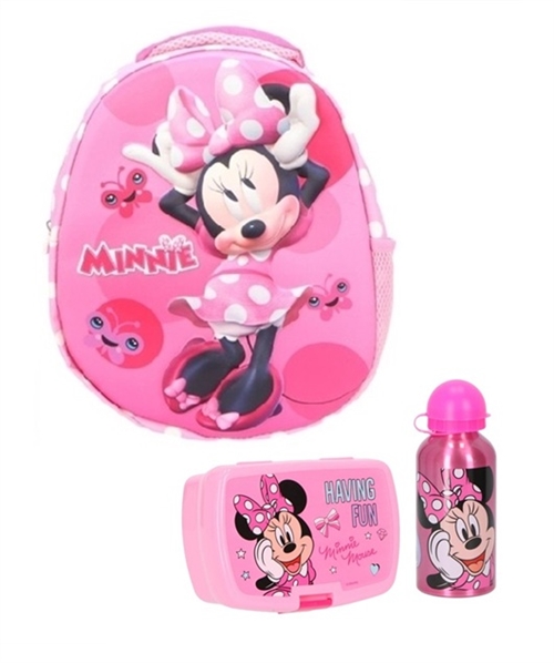 Disney Minnie børnehavestart sæt , rygsæk 3D , madkasse og drikkedunk 