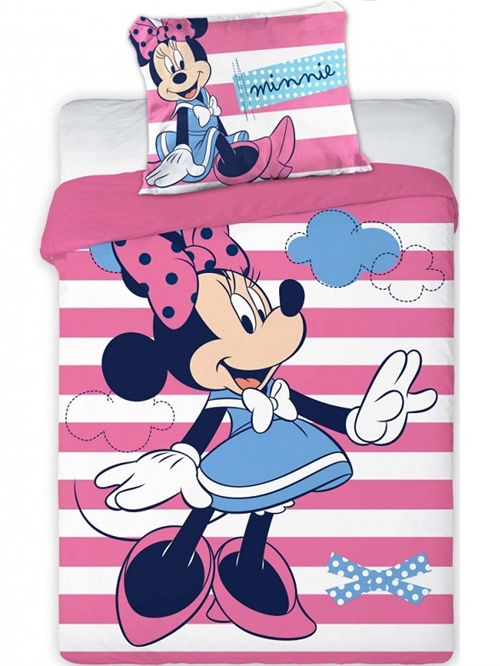 Disney Minnie junior sengetøj stribet lyserød , 100*135 cm /40* 60 cm
