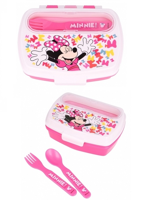 Disney Minnie madkasse med ske og gaffel , lyserød