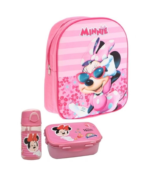 Disney Minnie børnehavestart sæt - rygsæk 3D, madkasse og vandflaske