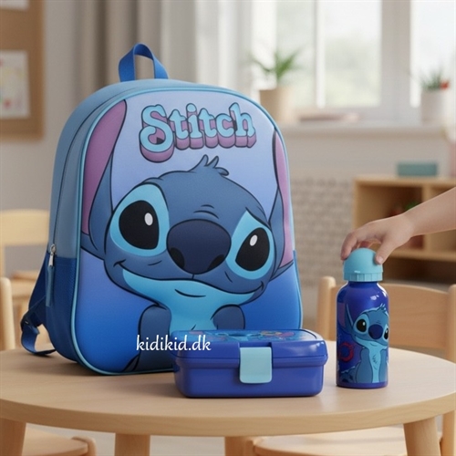 Disney Stitch børnehavestart sæt , rygsæk 3D , madkasse og drikkedunk 