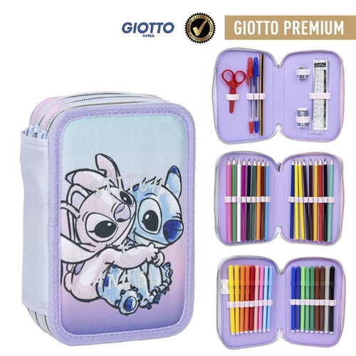Disney Stitch penalhus 3 lag m. tilbehør lilla, Stitch og Angel 