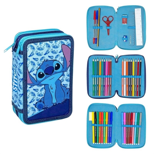 Disney Stitch penalhus 3 lag med tilbehør , blå