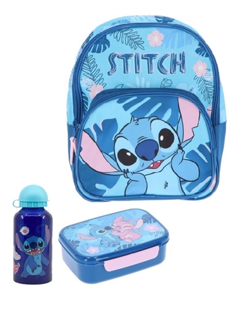 Disney Stitch børnehavestart sæt , rygsæk 2 rum- rumopdelt madkasse-alu drikkedunk